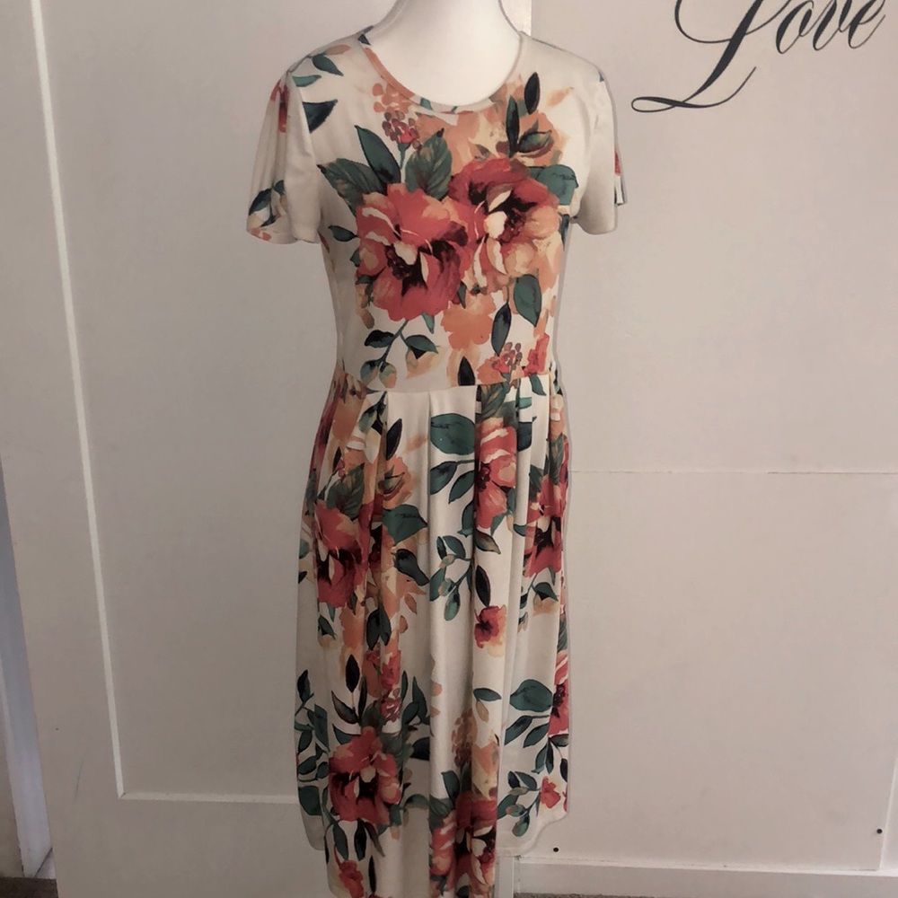 White and floral buttery soft midi length dress